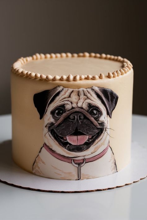 Adorable Pug Birthday Cake Ideas to Celebrate Your Pup Birthday Cake Dog Theme, Simple Dog Cake Design, Pug Birthday Cake, Paw Print Cakes, Pug Party, Pug Cake, Pug Birthday, Dog Birthday Cake, Expressive Eyes