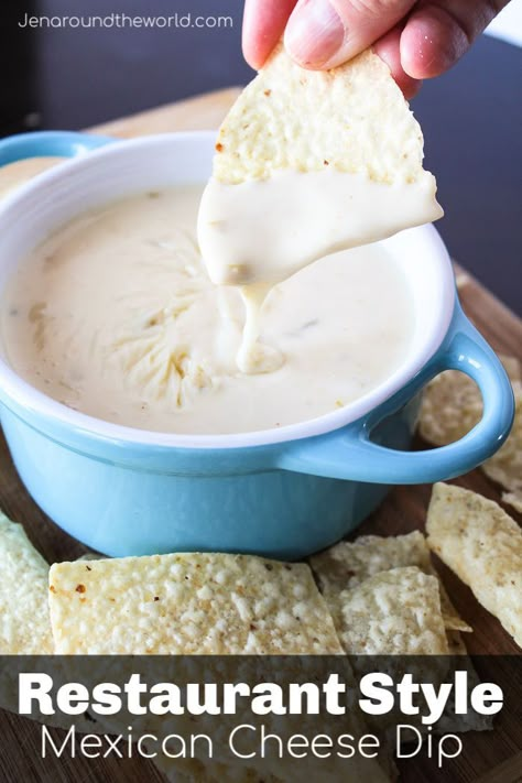 Restaurant Style Mexican Cheese Dip -- yes this is THE DIP that you get from the Mexican restaurant. Mexican Cheese Dip, Cheese Dip Mexican, White Cheese Dip, Recipes Dips, Cheese Dip Recipes, Dips And Appetizers, Sauces And Dips, Mexican Cheese, Party Dips