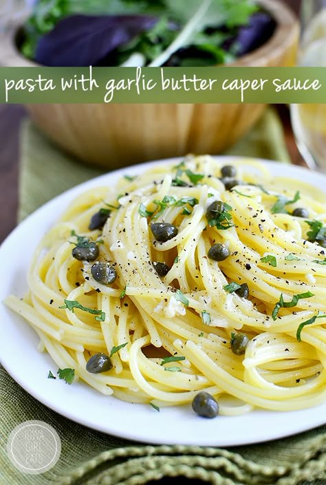 Pasta with Garlic Butter Caper Sauce is a light and flavorful 20 minute supper. You are going to lick your plate clean! #glutenfree | iowagirleats.com Butter Caper Sauce, Meat Pasta Recipes, Pasta With Garlic, Caper Sauce, Iowa Girl Eats, Garlic Pasta, Lemon Pasta, Sauteed Veggies, No Meat