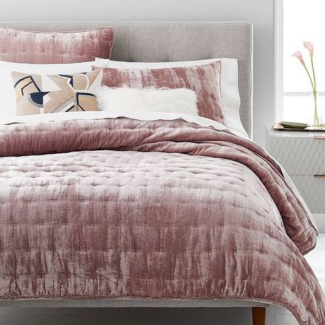 Lush Tack Stitch Quilt, Full/Queen, Dusty Blush Velvet Bedspread, King Size Comforter Sets, Velvet Duvet, Dusty Blush, Satin Sheets, Velvet Quilt, Velvet Bed, Quilted Sham, Soft Bedding