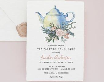 Bridal shower tea party invitation | Etsy Tea Party Wedding Shower, Bridal Tea Party Invitations, Tea Party Invite, Tea Party Bridal Shower Invitations, Tea Party Games, Tea Etiquette, Bridal Shower Tea Party, Tea Party Bridal, Tee Party