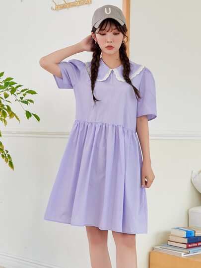 Purple Babydoll Dress, Purple Clothing, Purple Style, Purple Outfits, Purple Fashion, Pan Collar, Peter Pan Collar, Type A, Babydoll Dress