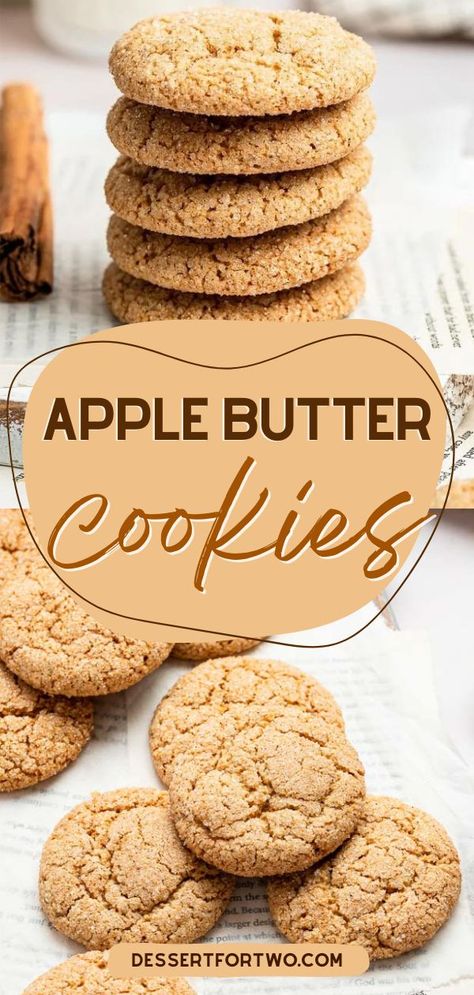 There's so much to love about these Apple Butter Cookies! Not only does this apple recipe come out soft and chewy with crinkled tops, but it is also packed with sweet and spicy flavors. Definitely one of the BEST Thanksgiving desserts! Enjoy fall baking! Apple Butter Shortbread Cookies, Baked Apple Butter Recipe, No Bake Apple Cookies, Apple Butter Desserts Easy Recipes, Apple Butter Cookies Recipes, Apple Butter Cookies Easy, Unique Thanksgiving Dessert Recipes, Apple Butter Recipes Desserts, Fall Cookie Recipes Easy