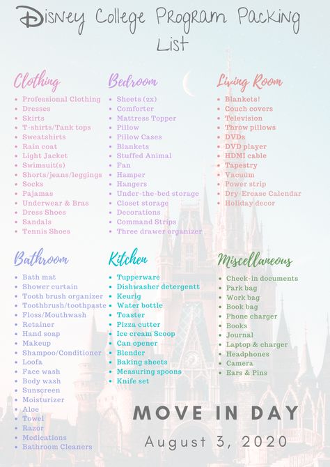 Disney College Program Packing List Disney Exchange Program, Dcp Bucket List, Dcp 2x2 Room, Disney College Dorm Room Ideas, Disney College Program Bucket List, Disney College Program Packing List, Disney Cultural Exchange Program, Disney Collage Program, Dcp Packing List Disney College Program