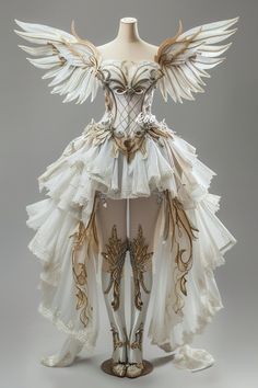 Angelic Armor, Mythical Outfits, Angelic Dress, Angel Outfits, Angel Wing Dress, Cosplay Dresses, Angel Clothing, Drag Queen Outfits, Goddess Outfit