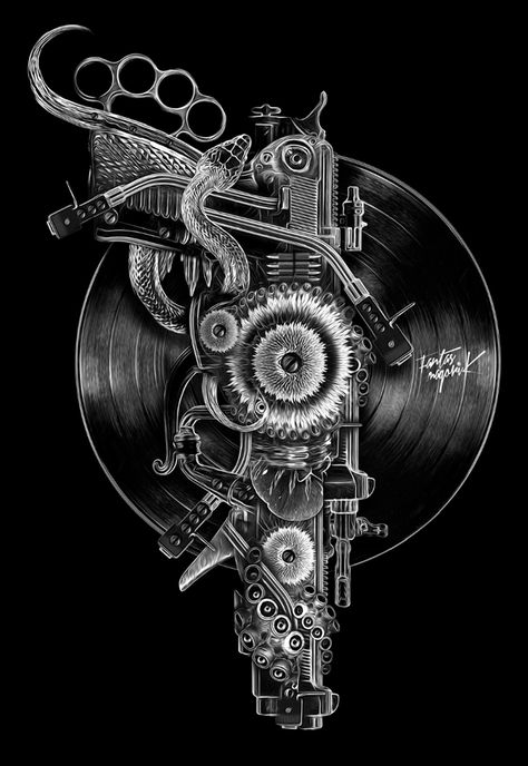 FANTASMAGORIK®GUN by obery nicolas Dj Art, Music Tattoo Designs, Music Illustration, Music Tattoo, Music Tattoos, Music Artwork, Tshirt Ideas, Dope Art, Skull Art