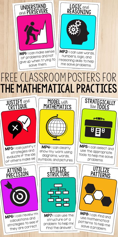 Free Standards for Mathematical Practices posters for your classroom. Perfect for the upper elementary or middle school classroom. via @teacherthrive Ged Classroom Ideas, Mathematical Practices Posters, Standards For Mathematical Practice, Classroom Posters Free, Sped Math, Mathematical Practices, Free Posters, Middle School Math Classroom, Math Poster