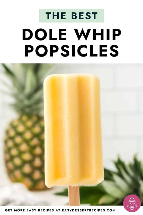 These Disney inspired Dole Whip popsicles are the perfect way to cool down this summer! Made with just two ingredients, pineapple and ice cream, they take minutes to make and you'll have one delicious frozen treat in your freezer ready to grab. Dole Whip Popsicles, Homemade Dole Whip, Pineapple Whip Recipe, Meal Prep Snacks Healthy, Pineapple Popsicles, Easy Popsicle Recipes, Energy Bites Healthy, Popsicles Recipe, Disney Eats