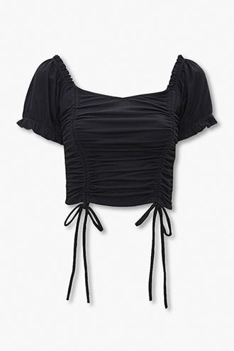 Ruched Ruffle-Trim Crop Top Cool Crop Tops Aesthetic, Crop Tops For 12-13, Crop Tops For Summer, Belly Shirts Crop Tops, Siyah Crop Top, Baju Crop Top, Trending Crop Tops, Forever 21 Clothes, Cropped Aesthetic