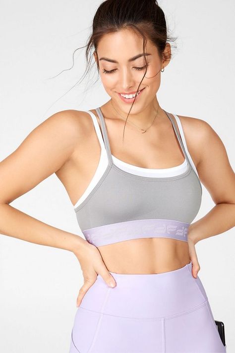 Vinyasa 3-Piece Outfit - Fabletics Zip Up Sports Bra, Sky Purple, Sports Bra Pattern, Logo Wear, Purple Logo, Fabletics Leggings, Free Yourself, Buttery Soft Leggings, White Sky