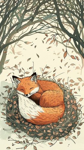 Flying Bulldog Art -Nestled Serenity Fox Curled Up Drawing, Autumn Fox Illustration, Fox Reading A Book, Fantasy Foxes, Fox Art Illustration, Squirrel Drawing, Forest Animals Illustration, Fox Funny, Fox Totem