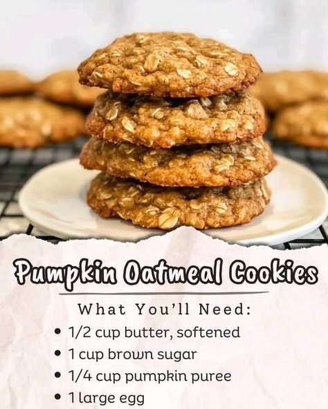 Pumpkin Oatmeal Cookies, Pumpkin Oatmeal, Oatmeal Cookies, Cookies Ingredients, Pumpkin Puree, Brown Sugar, Yummy Treats, Oatmeal, Holiday Recipes