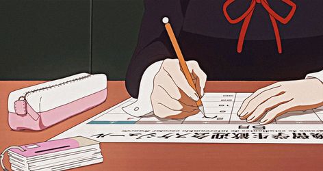 Anime Exam Aesthetic, Anime Writing Aesthetic, Japan School Aesthetic, Anime Treats, Aesthetics Study, Indie Anime, Japan School, Aesthetic Studying, Anime Books