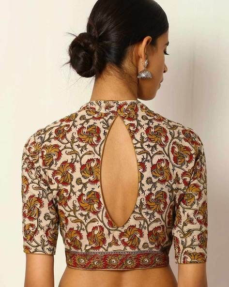 Buy Beige Indie Picks Kalamkari Print Cotton Blouse Blouse Designs For Youngsters, Beige Blouses, Cotton Blouse Pattern, Kalamkari Blouse Designs, Sari Blouses, Kalamkari Blouse, Kalamkari Print, Blouse Designs High Neck, Cotton Blouse Design