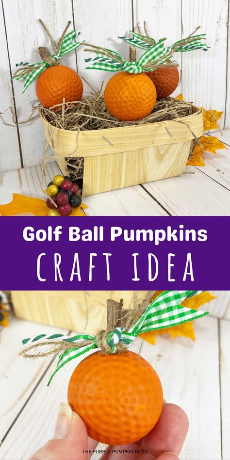 Golf Ball Pumpkin, Golf Crafts, Softball Crafts, Golf Ball Crafts, Purple Pumpkin, Painted Pumpkin, Autumn Home Decor, Pumpkin Carving Templates, Great Hobbies