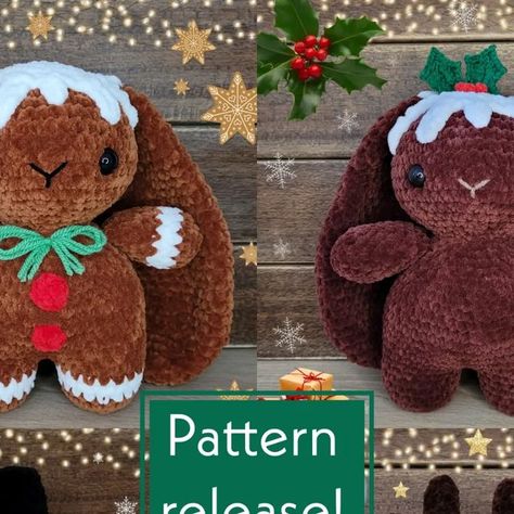 Tasha Gibbs on Instagram: "It's pattern release day for my 4-in-1 Xmas bunnies!! We have Candy the gingerbread bunny, Pudding the xmas pudding bunny, Frosty the snowbunny & Prancer the reindeer bunny! Which one will you make first?! The pattern is available as pdf on my website and also on my @ribblr_it shop as an interactive epattern!! . . . #crochet #crochetbunny #bunny #amigurumibunny #bunny #plushies #fiberartist #crochetpattern #crochetinspiration #crochetersofinstagram #christmas #chr Fun Christmas Crochet Projects, Crochet Christmas Bunny, Crochet Christmas Animals Free Patterns, Christmas Bunny Crochet, Crochet Animals Christmas, Christmas Plush Crochet, Christmas Crafts Diy For Kids, Crochet Free Patterns Christmas, Christmas Crochet Plushies Free Patterns