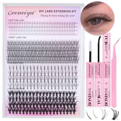 PRICES MAY VARY. ✔️【NEW ARRIVAL】Geeneiya mix-style wispy lashes extension kit provides 480pcs d curl lash clusters*5 styles, upgraded lash bond and seal lash glue*1, ergonomically designed alloy lash tweezers*1. Geeneiya NEW diy eyelash extension kit can give you a wonderful diy eyelash extensions. ✔️【Lash Clusters Kit with "Bottom Lashe"】Lash extension kit contain 5 styles individual eyelashes clusters: WISPY LASH FAN/7D SPIKY FAN/30D CLUSTERS and 2 styles 5-7mm individual BOTTOM LASHES. Geenei Lash Fan, Individual Lash Extensions, Cluster Eyelash Extensions, Bottom Lashes, Lash Tweezers, Lash Extension Kit, Lash Extensions Styles, Cluster Eyelashes, Lash Clusters