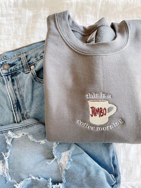 Embroidery Sweatshirt Ideas, Gilmore Girls Sweatshirt, Gilmore Girls Coffee, Outlaw Women, Folded Clothes, Cute Crewneck, Cozy Accessories, Lorelai Gilmore, Embroidery Sweater