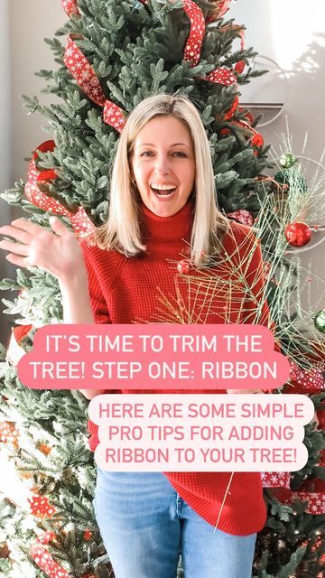 Sparkles 🎀 SIMPLE EFFICIENT HACKS TIPS & TRICKS on Instagram: "Hi friends! Former event designer here so join me as i trim my tree. Step one! Add the ribbon. Just throw it at the tree… Don’t you wish it was that simple! But I do have a few tips to make it easier! Pro tip number one, save time by using multiple steps stools around the tree to avoid constantly moving one side to side. Pro tip number two, this one is my favorite! Tie your spool of ribbon to your pants loop. I know, mind blown! How To Put Ribbon On A Christmas Tree Easy Video, Hanging Ribbon On Christmas Tree, Placing Ribbon On Christmas Tree, How To Put Ribbon On Christmas Tree Easy, 12 Foot Christmas Tree, Christmas Help, Christmas Tree Trimming, Ribbon Tree, Holiday Hack