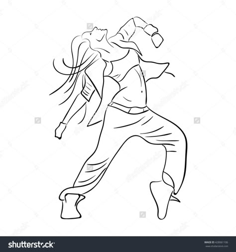 Hip-Hop Woman Dancer Vector Contour Sketch Isolated On White Background - 428061106 : Shutterstock Hip Hop Tattoo, Dancer Tattoo, Dance Tattoo, Dancer Drawing, Tattoo Hip, Dance Logo, Hip Hop Girl, Hip Hop Dancer, Hip Hop Women