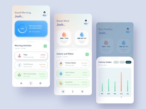 Health tracker app UI by Uchitha H. on Dribbble Health Tracker App, Routine App, Habit Tracker App, Health App Design, Ui Ux 디자인, Mobile App Design Inspiration, Health Tracker, Tracking App, Mobile Ui Design