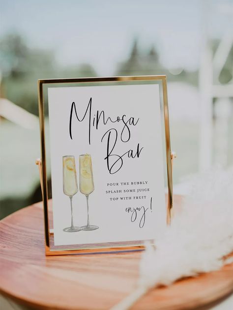 Sip And See Mimosa Bar, Bridal Shower Mimosa Bar Ideas, Brunch And Bubbly Bridal Shower Decor, Mimosa Board, Mimosa Bar Ideas Brunch Party, Bridal Shower Set Up, Mimosa Bar Printables, Mimosa Bar Ideas, Senior Breakfast