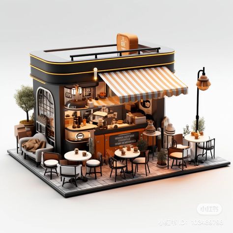 Isometric Cafe Interior, Coffee Shop Model Architecture, Pizzeria New York, Cafe Miniature, Miniature Restaurant, Miniature Cafe, Concept Art Tutorial, Cafe Shop Design, House Floor Design