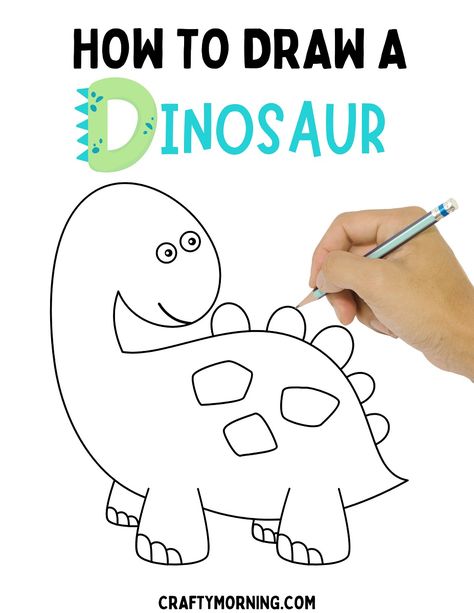 How to Draw a Dinosaur (Easy Step by Step Printable) Drawing A Dinosaur, Drawing A Dinosaur Easy, Dinosaur Doodle Easy Step By Step, How To Paint A Dinosaur, Dinosaur Directed Drawing Preschool, How To Make A Dinosaur, Easy To Draw Dinosaur, Draw Dinosaur Easy For Kids, Easy Dinosaur Drawing Step By Step