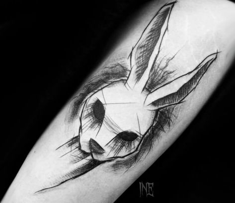 Rabbit head tattoo by Inne Tattoo Bunny Skull Tattoo, Hase Tattoos, Bunny Skull, Sketch Style Tattoos, Rabbit Tattoo, Wolf Tattoo Sleeve, Bunny Tattoos, Rabbit Tattoos, 4 Tattoo