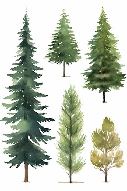 Pine Tree Clipart, Watercolor Pine Tree, Pine Tattoo, Trees Clipart, Pine Tree Tattoo, Tree Clipart, Winter Tree, Tree Stickers, 수채화 그림