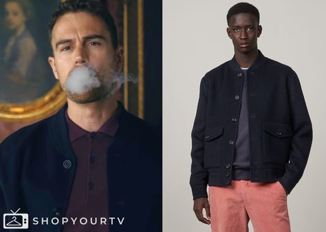 The Gentlemen: Season 1 Episode 5 Eddie's Bomber Jacket Eddie Horniman, Theodore James, Buy Outfits, The Gentlemen, Worn On Tv, Wardrobe Clothes, Tv Show Fashion, Men's Jackets, Shop Clothes