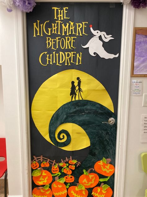 I made this and thought i would share! The Nightmare Before Christmas Decor Halloween, Halloween Door Designs For School, Halloween Door Decorations Contest Nightmare Before Christmas, Nightmare Before Christmas Red Ribbon Door, Jack Skellington Classroom Door, Nightmare Before Christmas Bulletin Board Decor, Halloween Door Decorations Dorm Room, Halloween Door Decorations Classroom Nightmare Before Christmas, Beatle Juice Door Decoration