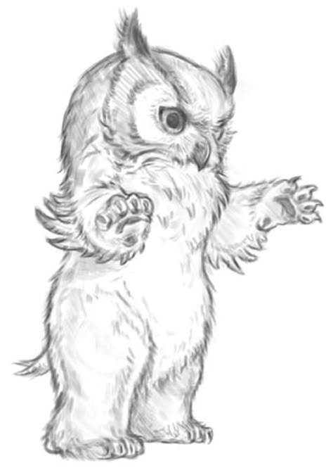 Owl Bear Art, Alien Animal Art, Owlbear Tattoo, Owl Bear Dnd, Fantasy Animal Sketches, Fantasy Animal Drawing, Owlbear Art, Owl Drawing Sketches, Owlbear Dnd