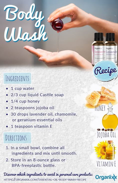 Typical soaps and body washes often contain harmful chemicals. Avoid these 11 soap ingredients and make your own essential oil body wash. Body Wash Recipe, Diy Body Wash, Homemade Body Wash, Săpunuri Handmade, Liquid Castile Soap, Natural Body Wash, Oil Body Wash, Diy Essentials, Diy Body Care