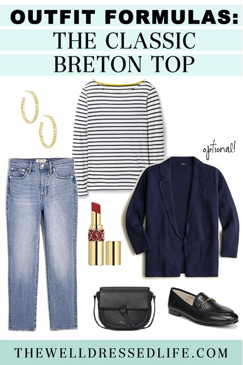 Breton Top Outfit Chic, Breton Striped Shirt Outfit, Styling Breton Top, Breton Shirt Outfit, 2023 Classic Fashion, Classic Style Outfits 2023, Casual Outfits2023, Classic Style 2023 Women, Breton Top Outfit