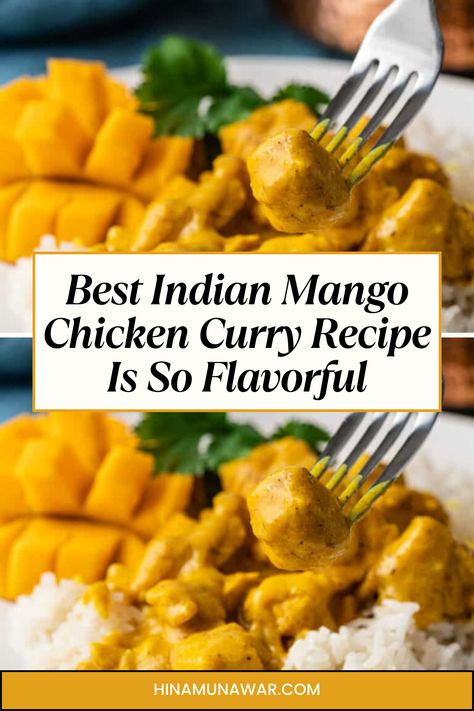 Indian Mango Chicken Curry Indian Mango Chicken, Indian Pinterest, Mango Chutney Chicken, Mango Chicken Recipes, Mango Chicken Curry, Air Fryer Recipes Chicken Breast, Recipe Sauce, Indian Mango, Chicken Sauce Recipes