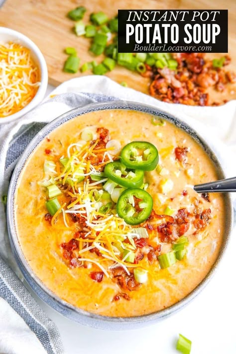 Texmex Potato Soup, Tex Mex Potato Soup, Mexican Potato Soup, Fast Soup, Fast Soup Recipes, Instant Pot Potato Soup, Mexican Potatoes, Loaded Potato Soup, Instant Pot Soup