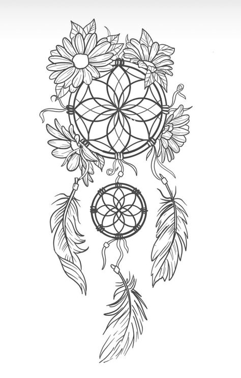 Floral Dreamcatcher Tattoo, Dream Catcher Floral Tattoo, Dream Catcher Tattoo On Thigh For Women, Dream Catcher Tattoo Stencil, Womans Tattoo Sleeve, Dream Catcher Outline, Simple Dream Catcher Tattoo, Atrapasueños Tattoo, Dream Catcher Coloring Pages