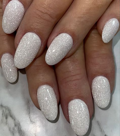 Sparkly White Tip Nails, Glitter White Nails Sparkle, Black And White Sparkle Nails, Snowy White Nails, Sparkly Dip Powder Nails, White Sparkly Christmas Nails, New Years Nail Ideas Sparkle, New Years Acrylics, Nail Inspo Sparkly