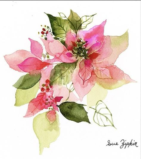 Pink Christmas Watercolor, Watercolour Poinsettia, Poinsettia Painting, Watercolor Poinsettia, Pink Poinsettia, Winter Watercolor, Flower Illustration, Christmas Watercolor, Pink Christmas