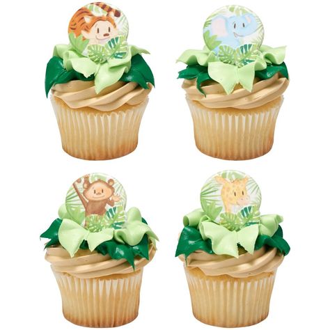 Baby Animals Jungle Baby Shower Cake, Construction Cupcakes, Ring Cupcake Topper, Animal Cupcake, Jungle Animals Party, Birthday Treat Bags, Baby Cupcake, Elephant Cakes, Animal Cupcakes