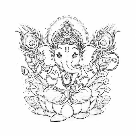 Ganesh Lakshmi Drawing, Lakshmi Ganesh Diwali Drawing Sketch, Dancing Ganesha Drawing, Ganesh Sketch Pencil, Ganesha Henna, Cute Ganesha Drawing, Lakshmi Painting, Ganesh Mandala, Ganesh Drawing