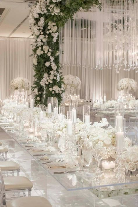 White Wedding Centerpieces, Glam Wedding Decor, White Weddings Reception, White Wedding Decorations, Luxury Wedding Decor, White Wedding Theme, All White Wedding, Wedding Venue Decorations, Venue Decorations