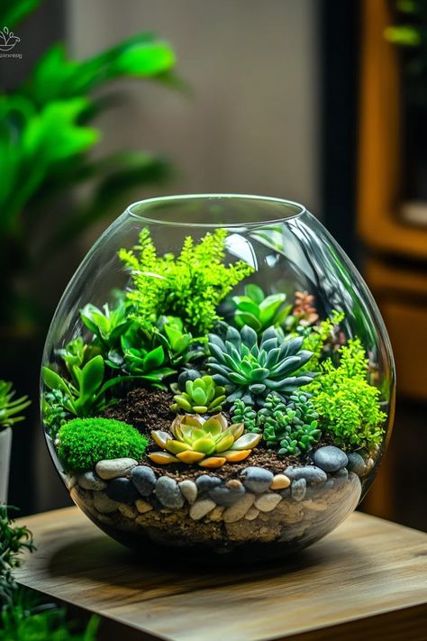 Discover how to create a charming terrarium with these easy steps. This pin shows a beautiful terrarium setup filled with lush greenery perfect for any home decor. Mini Ecosystem, Sustainable Christmas Decorations, Plant Parenting, Open Terrariums, Beautiful Terrariums, Small Water Features, Short Plants, Terrarium Containers, Plant Varieties