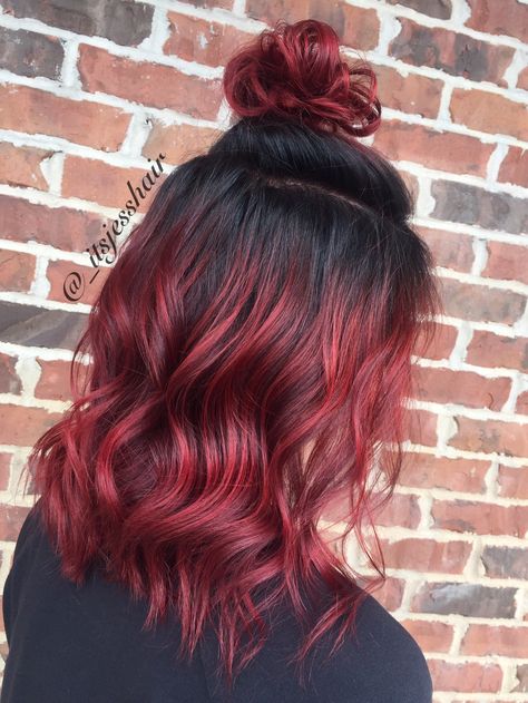 #bayalage #redbayalage #shadowroot #hairstyle Red bayalage Shadow root Red ombre Hairstyle Coloured Balayage, Black To Red Ombre, Red Ombre Hair, Brown Ombre Hair, Ombre Brown, Hair Red, Red Ombre, Burgundy Hair, Ombre Hair Color