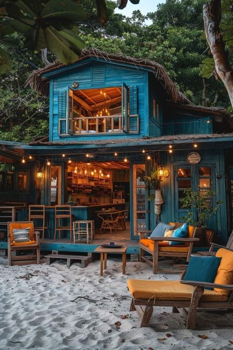 70s Surf Shack, Surf Shack Playhouse, Boho Beach House Surf Shack, Beach Shack Aesthetic, Beach Shack Interior, Concrete Cottage, Surf Shop Aesthetic, Mexican Beach House, Shack House