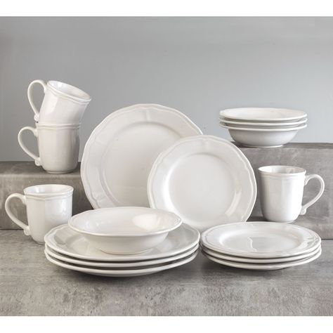 White Dinnerware Sets, Cute Plates, Mug Dinner, White Dinnerware Set, Stoneware Dinnerware Sets, White Dinnerware, Prep Kitchen, Stoneware Dinnerware, Kitchen Mirror