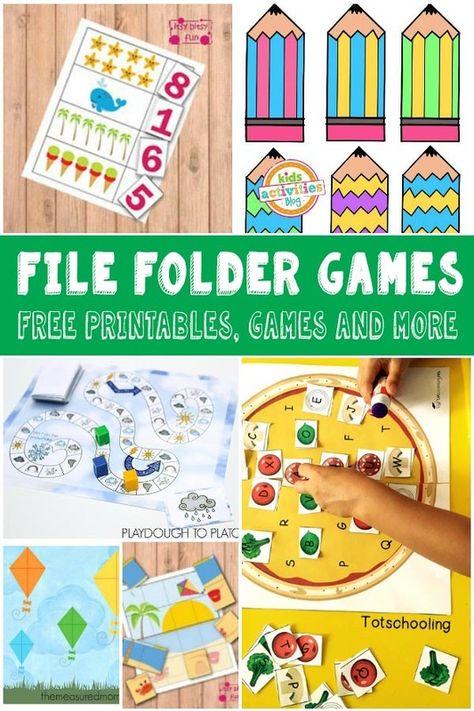 Lots of Fun and Free File Folder Games for Kids File Folder Games For Kindergarten, File Folder Games Free, Folder Activities, Outdoor Learning Activities, File Folder Activities, File Folder Games, Task Boxes, Folder Games, Classroom Games