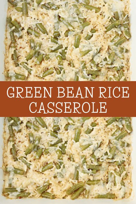 Green Bean Rice Casserole ~ Oven-baked rice with tender green beans, topped with a savory cheese blend. Easy Vegetarian or Vegan side dish. via @thiswifecooks Green Bean Rice Recipes, Green Bean Rice Casserole, Bean Rice Casserole, Rice And Green Beans Recipe, Green Beans And Rice, Thanksgiving Recipes Vegetarian, Savory Side Dishes, Southern Greens, Bean Rice