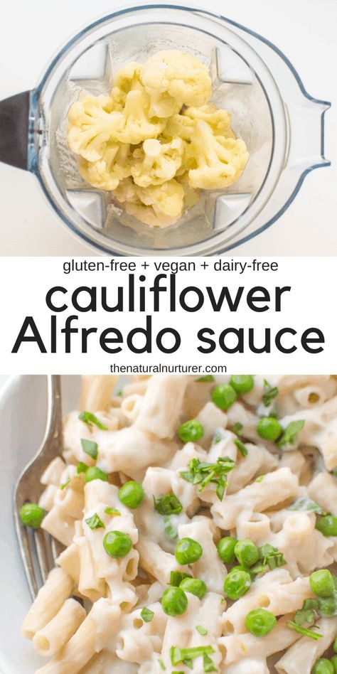 You will be shocked that this Cauliflower Alfredo Sauce is so creamy and delicious, yet is totally dairy-free! Super simple to make and the perfect healthy topping for pizza, pasta, baked potatoes, roasted veggies or whatever way you can dream up! Starch Solution Pasta Recipes, Cauliflower Fettucini Alfredo Vegan, Cauliflower Alfredo Sauce Healthy, Veggie Alfredo Sauce, Healthy Veggie Pasta Sauce, Hidden Veggie Alfredo Sauce, Vegetable Puree Pasta Sauce, Cauliflower Alfredo Pasta, Dairy Free Cauliflower Recipes